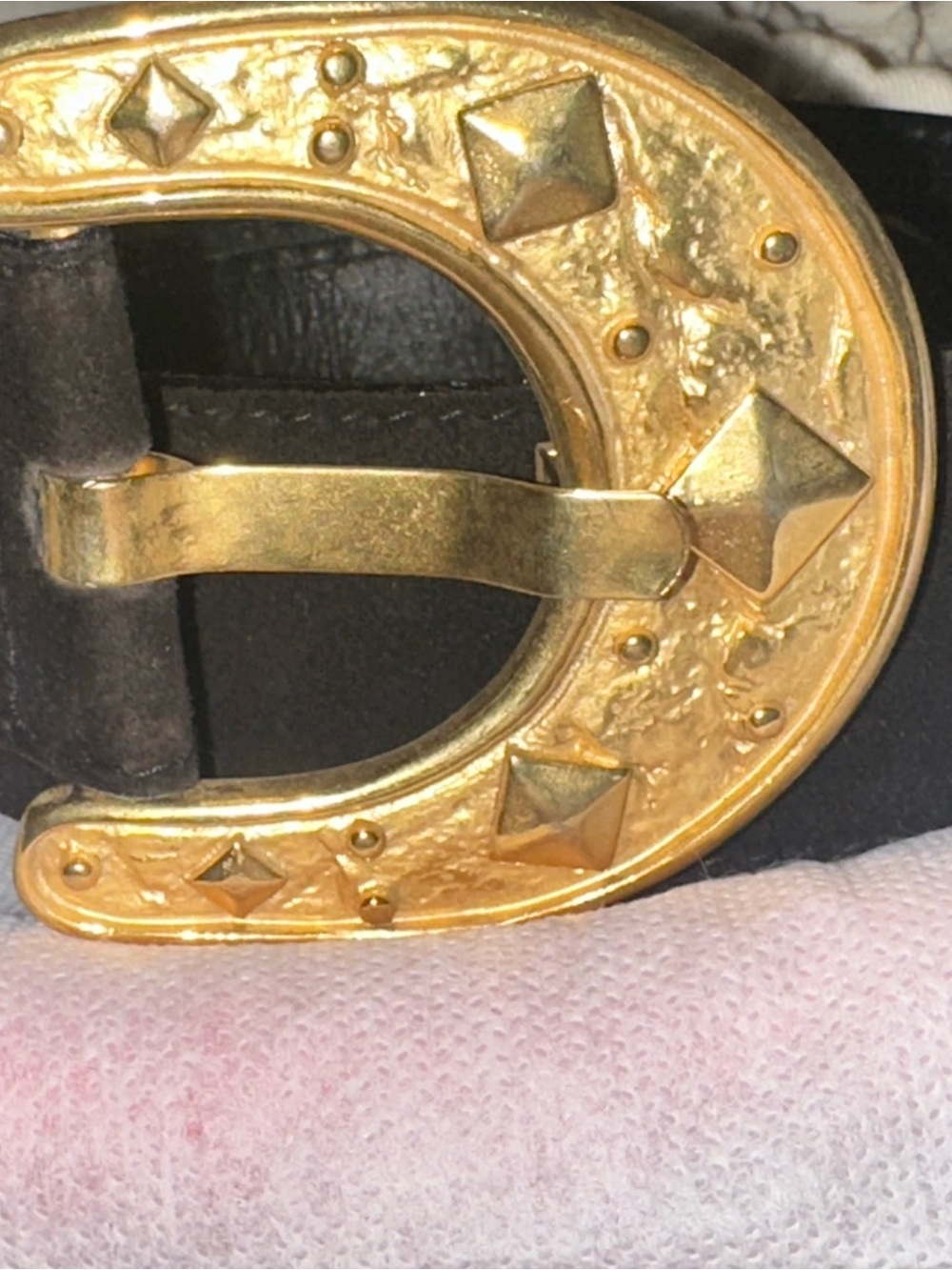 vintage Escada Gold Studded Oval Buckle Women's Belt - Black
